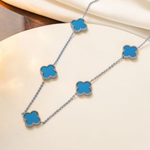 EUR390 four petals enamel necklace in Blue Silver plating