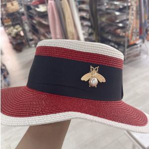WH178 pearl Bee straw hat in Red