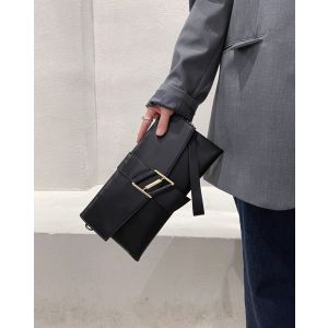 8801-6 Genuine leather soft clutch bag in Black