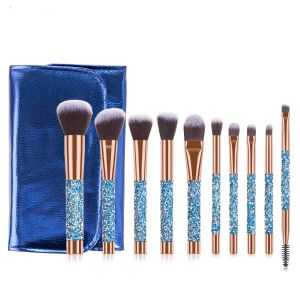 BU006 set of 10 pices make up brushes in crystal Blue