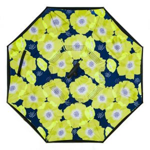 F967 Flowers pattern upside down umbrella in Green/Navy