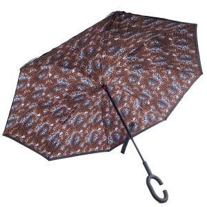 F972 Small leopard print upside down umbrella in Dark Brown