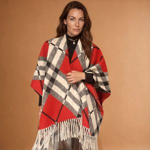 Tartan Poncho Cape Wrap with Fringe
