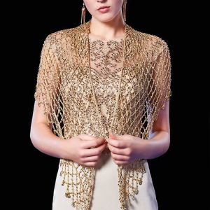 Gold Beaded Mesh Evening Shawl