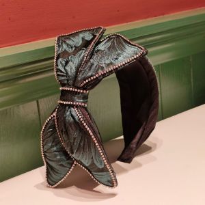 Crystals Trim Bow Emerald Green Flowers Headband