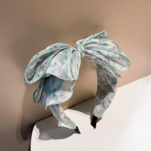HA802 Oversize bow headband with tiny flowers print in Green