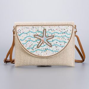 Starfish Beaded Straw Clutch Bag