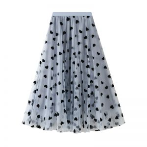 SK131 love hearts print skirt in Silver Blue