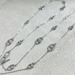 EUR437 Crystals and pearls PIG NOSE long necklace in Silver
