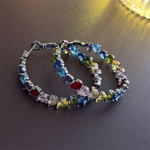 EUR270 crystal loop earrings with multi colour stones (4cm)