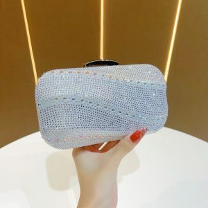 Glamorous Wavy Design Diamante Clutch in Silver 3612