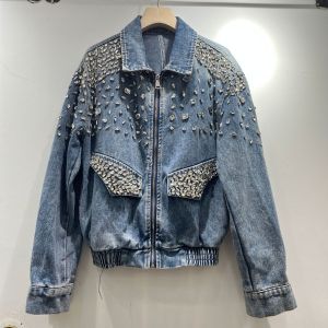 Crystal Embellished Denim Jacket with Zip