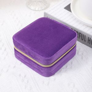 PUR067 velvet zip style jewellery box in Purple
