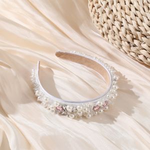 HA783 Pearls and crystals mix headband in Ivory