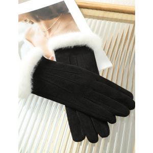 Winter Gloves with Plush White Faux Fur in Black HA302