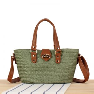 A188 Small beach straw bag with straps in Green (H14cm*W26cm)