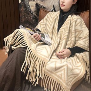 Zigzag Poncho Cape Wrap with Fringe