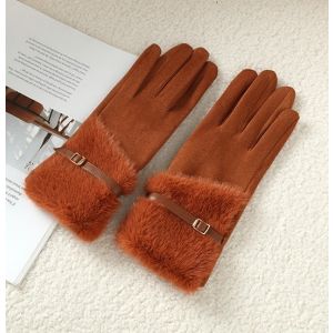 Faux Suede Gloves with Fur and Belt Accent in Orange HA300