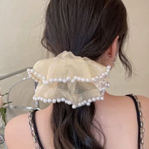 SS48 Organza hair bubble with pearl detail in Cream