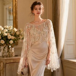 Ivory Sequin Mesh Bridal Wedding Evening Shawl Cover Up