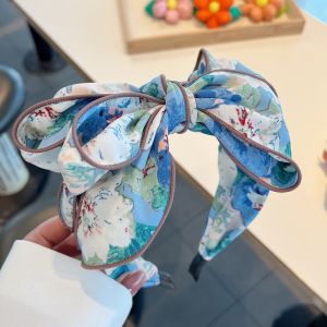 HA804 Oversize bow headband floral print in baby Blue