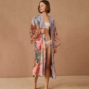 Lavender & Rose Floral & Peacock Kimono Robe