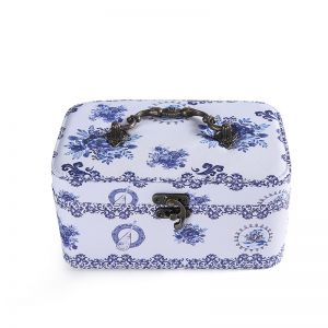 PUR053 Lilliana Floral print vintage jewellery box in Royal Blue