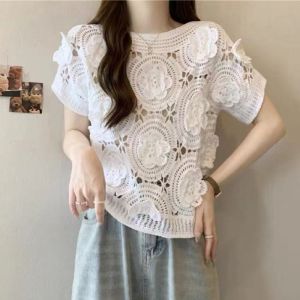 3D Rosette Coquette Crochet Knit Top