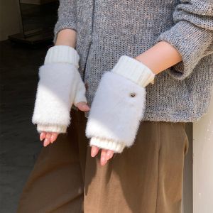 Soft Knit Fingerless Gloves with Faux Fur Mitten Cap