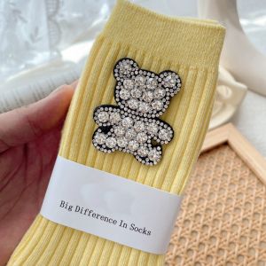 SD081 Teddy bear crystals socks in Yellow