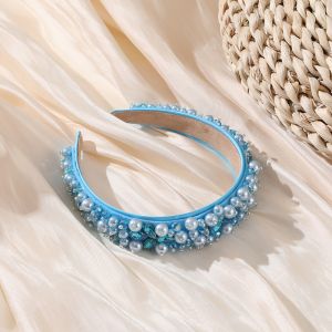 HA783 Pearls and crystals mix headband in Baby Blue