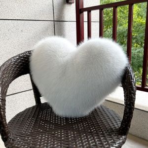 Soft Faux Fox Fur Heart Pillow