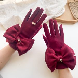 HA242 No.5 gloves with crystal ring in Wine