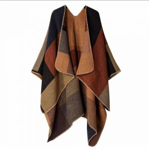 Soft Knit Color-Block Poncho Cape