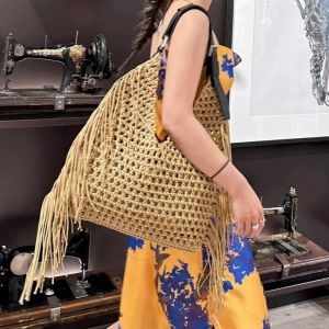 Woven Boho Shoulder Bag with Statement Fringe