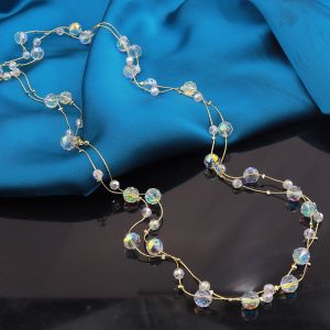 EUR411 Shimmery beaded long necklace in clear