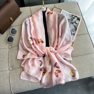 TT293 Butterflies printed satin scarf in Pink