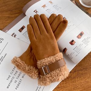 HA282 leather strap detail suede gloves in Brown