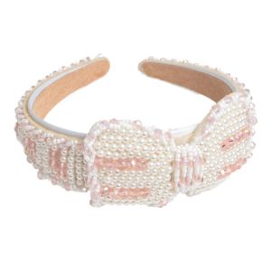 SS55 large pearl bow detail headband in Ivory/Pink