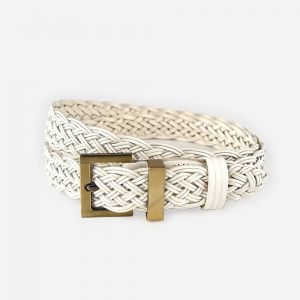 Plait Faux Leather Belt with Gold Buckle in Cream