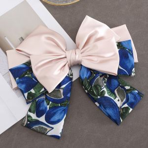 SS67 large two layer floral satin hair bow in Beige