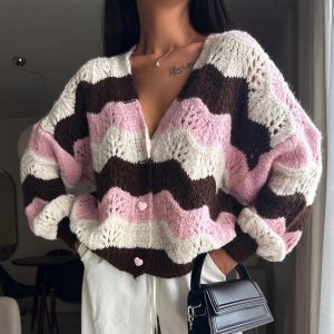 Pastel Colorblock Wavy Knit Cardigan