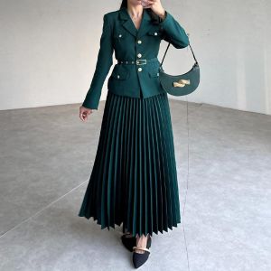 Two-Piece Set Pleated Tailored Blazer & Maxi Skirt