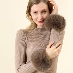 008 Elegant Plain Faux Fur Wrist Cuffs in Brown