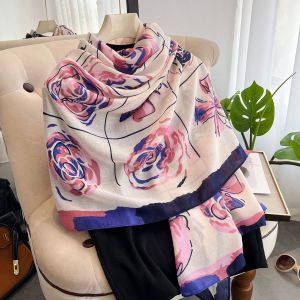 TT349 Roses print cotton scarf in Purple