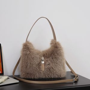Plush Shoulder Bag with Turn Lock Closure
