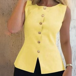 Sculptural Peplum Vest with Gold Buttons