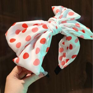 White & Pink Oversized Polka Dot Bow Headband