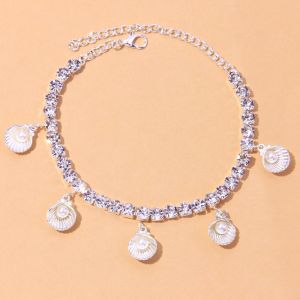 EUR116 crystal pearl shell anklets in Silver