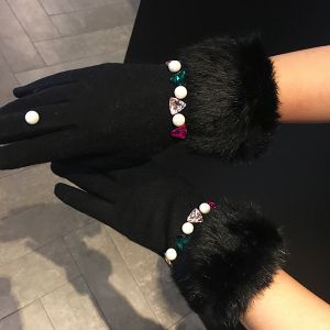 HA249 pearl and multi coloured crystal gloves in Black